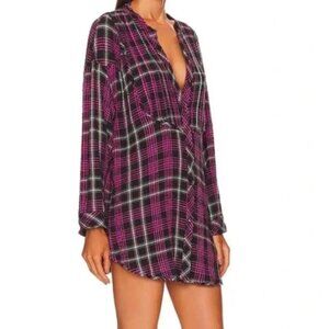 {EUC} Free People Plaid About You Sleep Top M Oversized